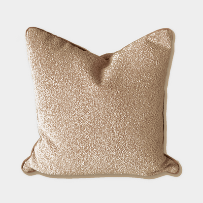 norsu Studio Cushion Boucle Buff with White Leather Piping square cushion front view