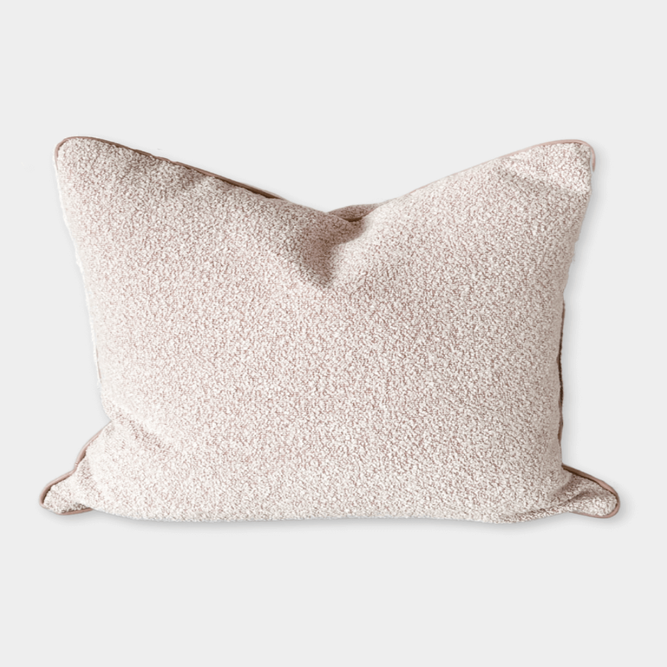 norsu Studio Cushion Blush Boucle with Blush Leather piping 40x60cm lumbar cushion