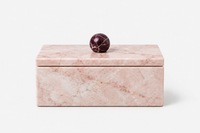 Blush pink marble jewellery box with burgundy marble knob, front view