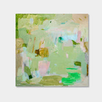 Abstract limited edition print titled Lovely Day by Vanni with soft green, pink, and beige tones on canvas