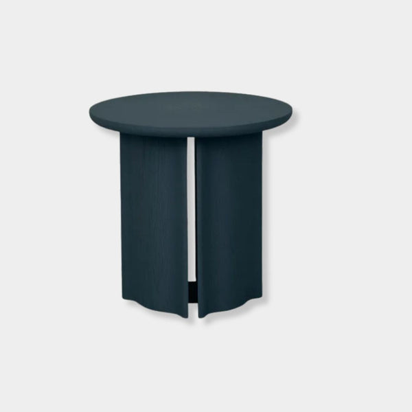 GlobeWest Leon Side Table in teal ash veneer with sculptural pillar base and demi-bullnose edges