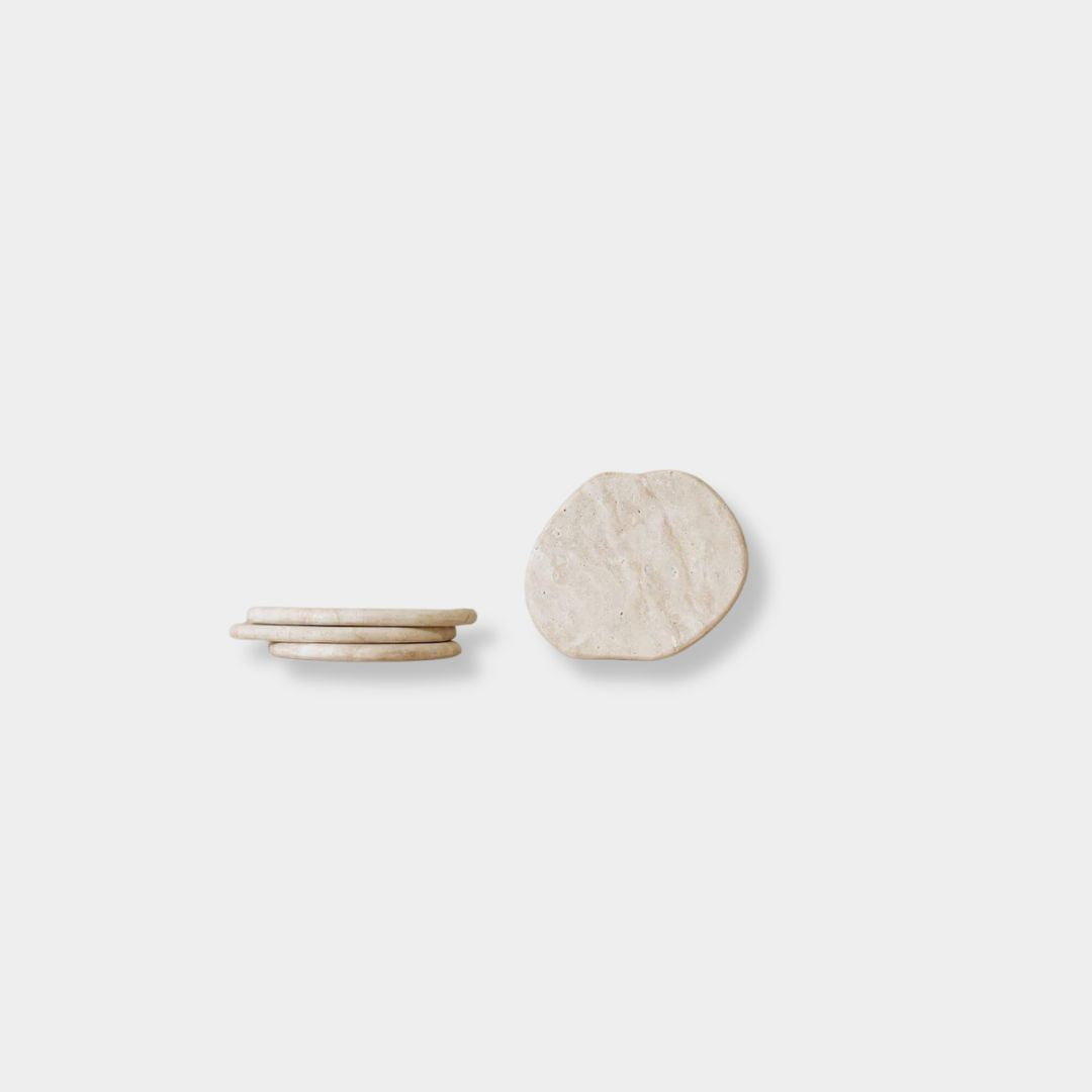 CoTheory Anchor Stone Coasters beige travertine set protecting surfaces with elegant design