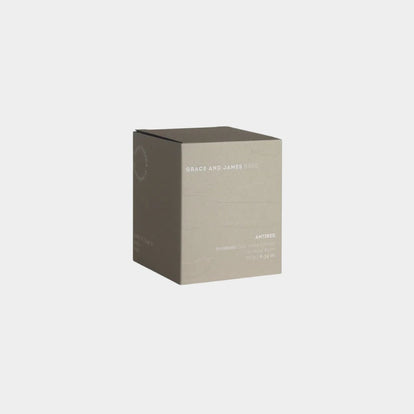 Grace and James Antibes scented candle with fir needle, blackcurrant, and wild rose fragrance, 100% soy wax, single wick, 40-hour burn time