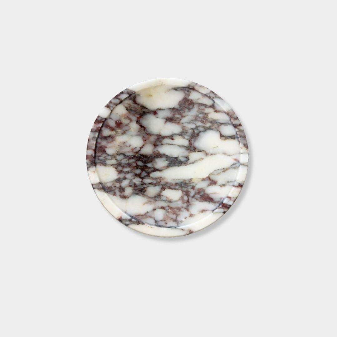 norsu STUDIO Duality Collection Viola round marble tray with lilac and plum veining