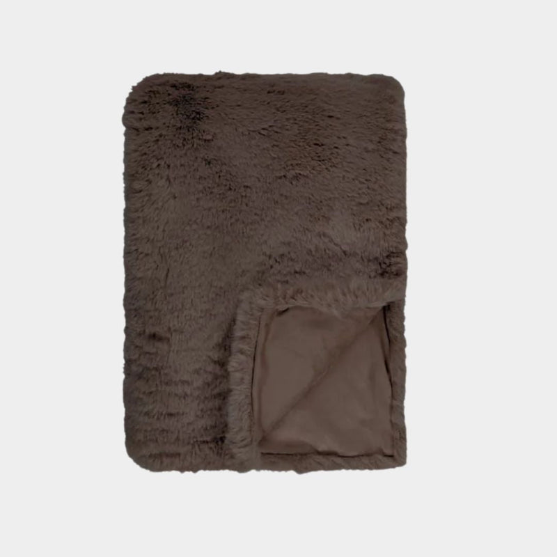 Pelage Faux Fur Throw in chocolate brown, soft dense 30mm pile, 125x150cm synthetic fur blanket with faux suede backing