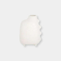 White architecturally shaped Eva Vase with textured side details, 7x5x9.5cm ceramic statement piece