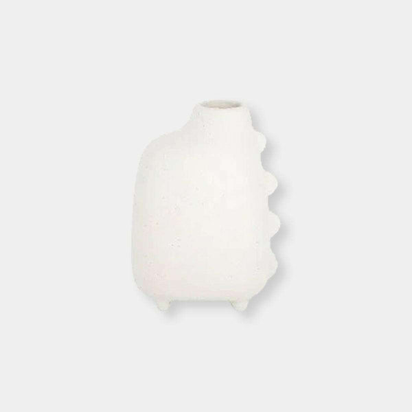 White architecturally shaped Eva Vase with textured side details, 7x5x9.5cm ceramic statement piece