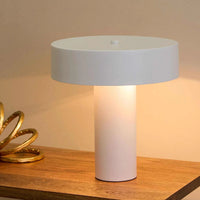 White Amalfi Thiago Metal Table Lamp with cylindrical base and wide circular shade
