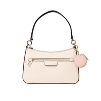 Fox and Leo blush leather eye catcher bag charm with zipper and gold hardware, including microfibre cleaning cloth