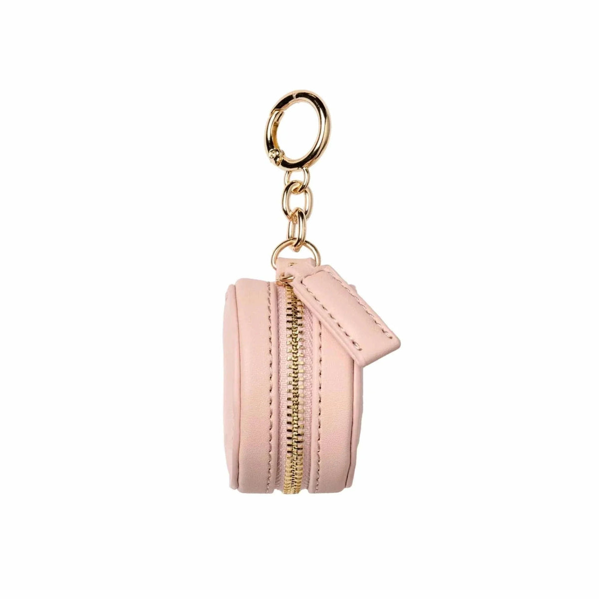 Fox and Leo blush leather bag charm with gold hardware and microfiber cleaning cloth