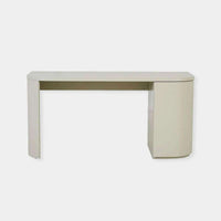 GlobeWest Orson Round Desk in putty color with rounded edges and two drawers