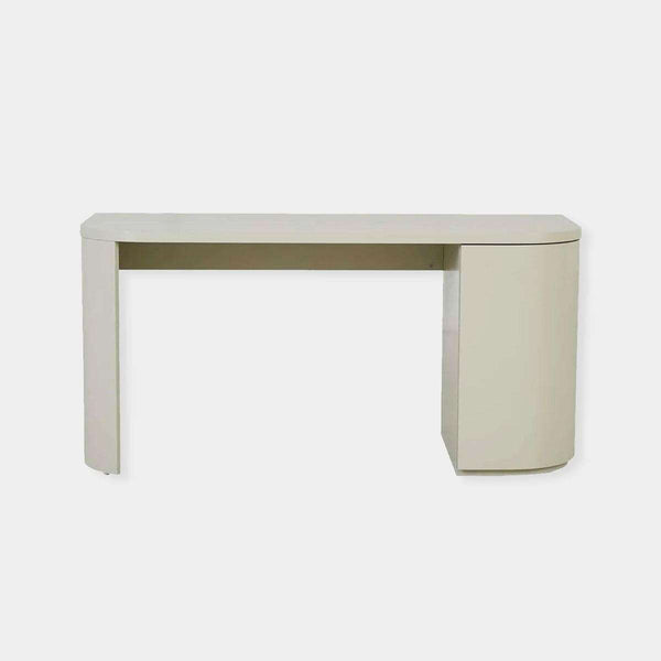 GlobeWest Orson Round Desk in putty color with rounded edges and two drawers