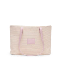 Base Supply Panier lightweight pink woven straw tote bag with over-the-shoulder straps and cotton lining