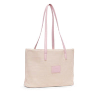Base Supply Panier Base pink woven straw tote bag with shoulder straps and cotton lining