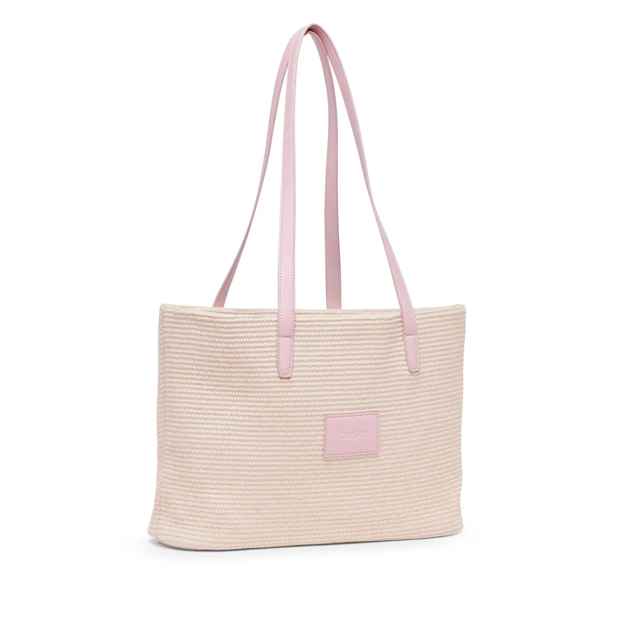 Base Supply Panier Base pink woven straw tote bag with shoulder straps and cotton lining