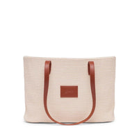 Base Supply Panier tan woven straw tote bag with leather straps and cotton lining