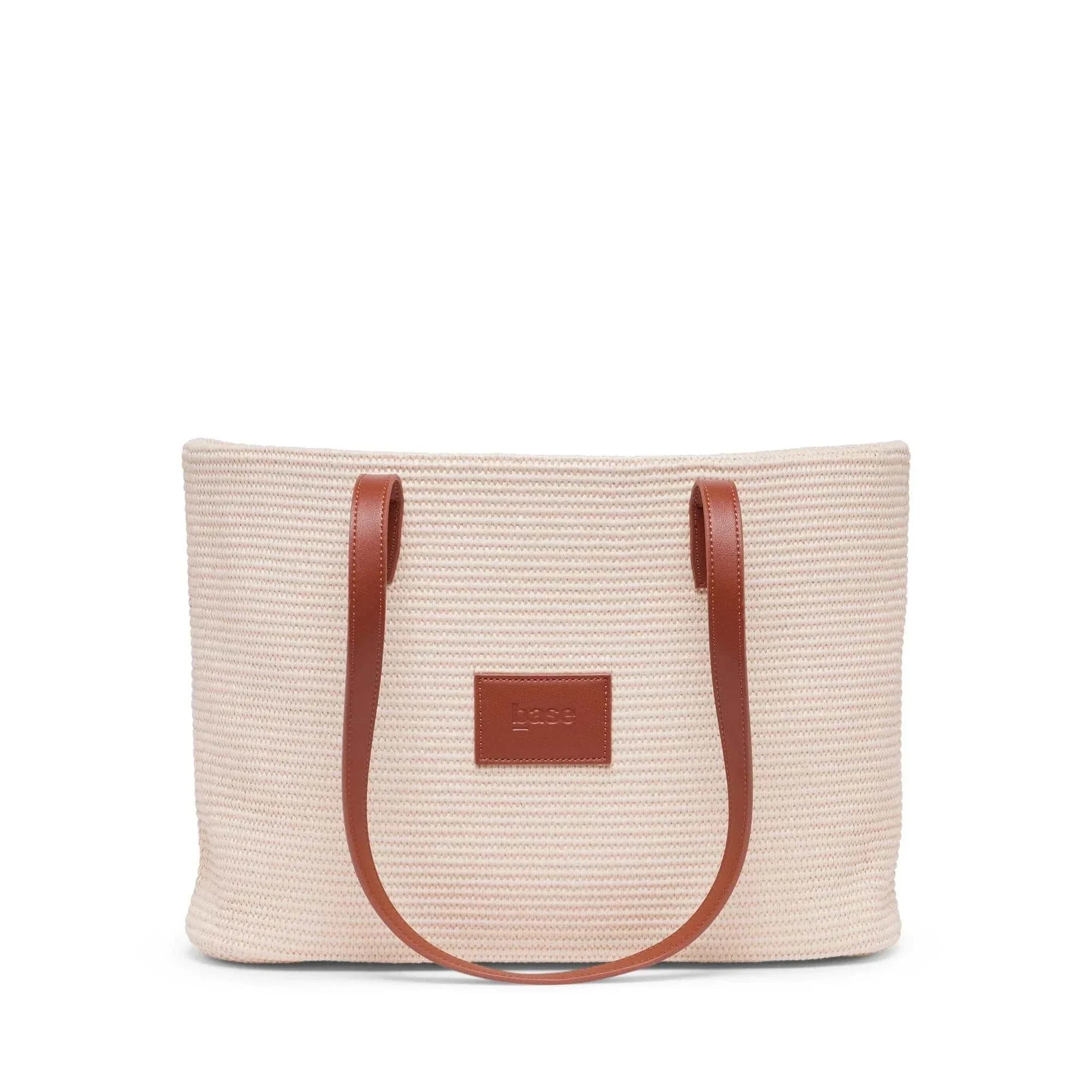 Base Supply Panier tan woven straw tote bag with leather straps and cotton lining