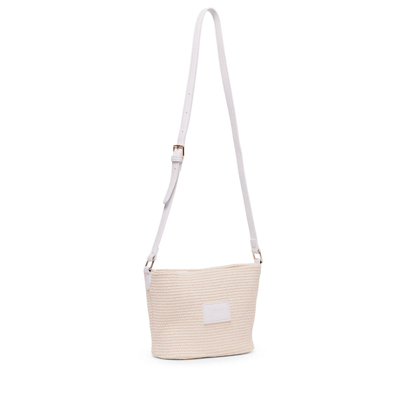 Base Supply Panier woven straw crossbody bag in chalk with adjustable strap and zip-top closure