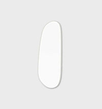 Middle of Nowhere Pebble Mirror in bright white with organic pebble shape, 90 x 150 cm, modern minimalist design