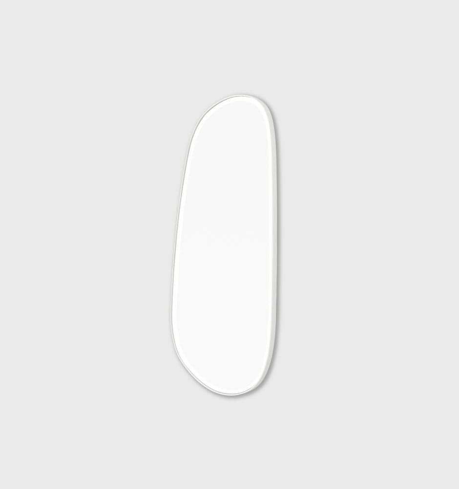 Middle of Nowhere Pebble Mirror in bright white with organic pebble shape, 90 x 150 cm, modern minimalist design