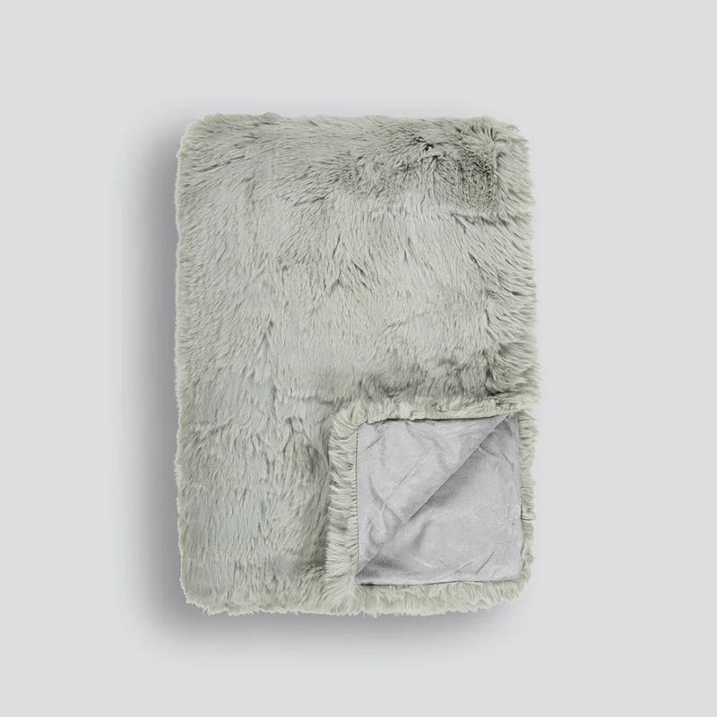 Pelage Faux Fur Throw in seafoam with dense, soft 30mm pile and faux suede backing