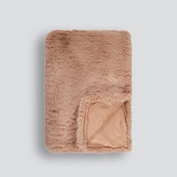 Pelage Faux Fur Throw in Toasted Coconut color with dense, soft 30mm faux fur and faux suede backing