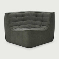 Ethnicraft Sofa N701 corner module in moss eco fabric with cushioned seating and hardwood frame