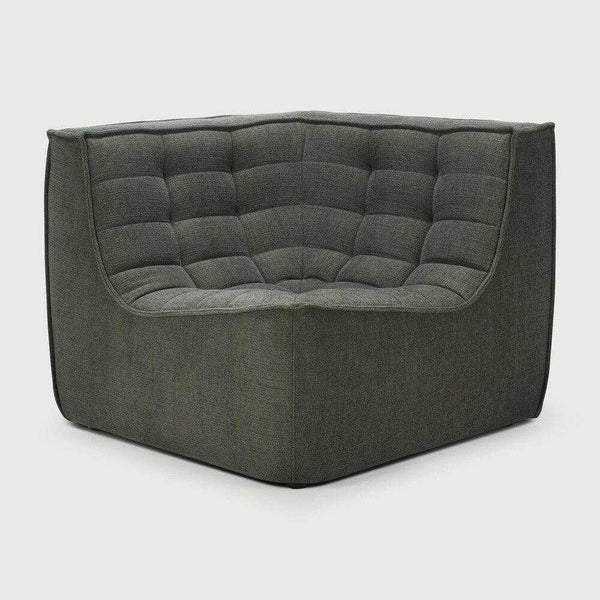Ethnicraft Sofa N701 corner module in moss eco fabric with cushioned seating and hardwood frame