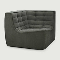 Ethnicraft Sofa N701 corner module in moss eco fabric with tufted cushions and hardwood frame