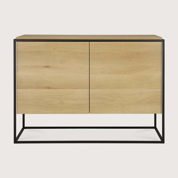Ethnicraft Oak Monolit sideboard with two oak doors and black metal frame minimalist industrial design