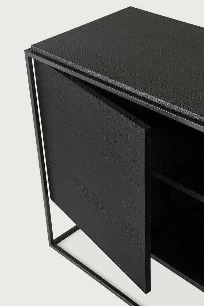 Ethnicraft Oak Monolit black tainted solid oak sideboard with two doors and black metal frame