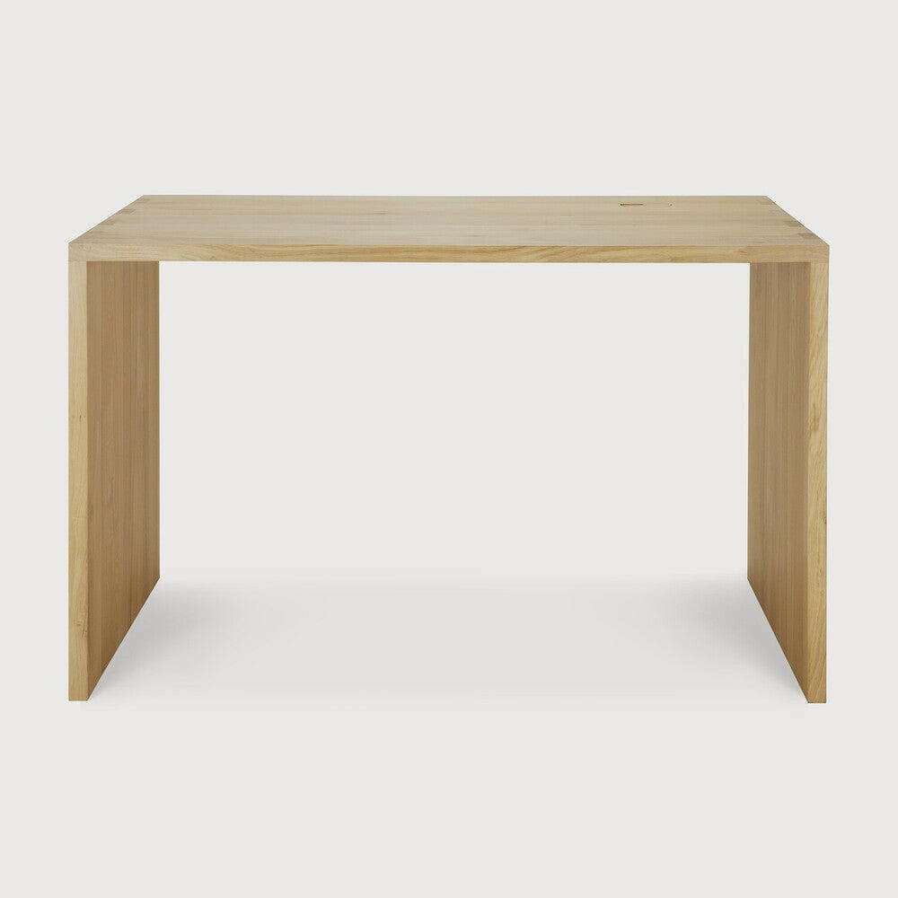 Ethnicraft U Desk in natural oak with cable management, minimalist solid wood design, sturdy and elegant office desk