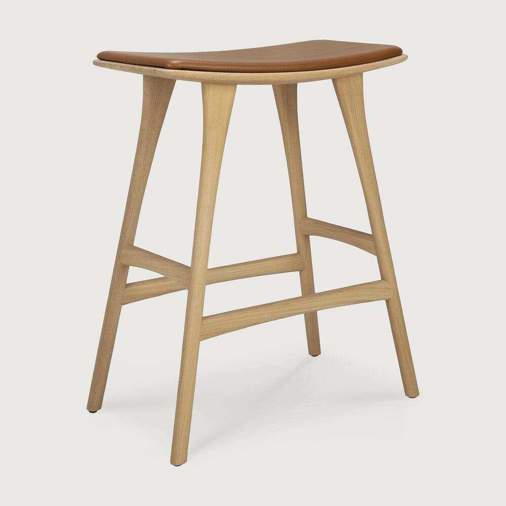 Ethnicraft Bar Stools Ethnicraft Osso stool - Natural Oak/ Cognac Leather