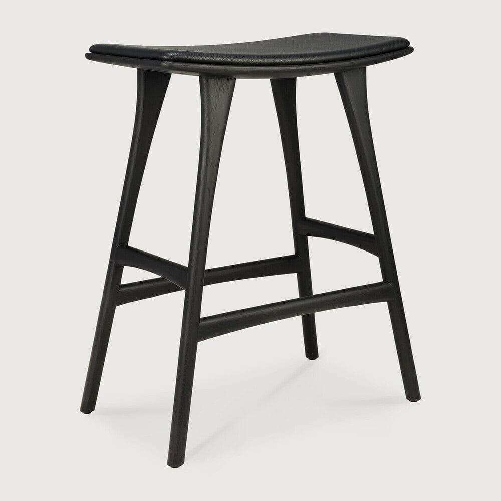 Ethnicraft Bar Stools Ethnicraft Osso stool - Black Oak/ Black Leather