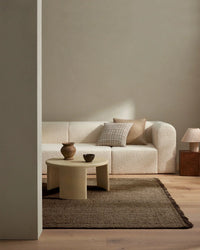 Chunky handwoven Weave Puglia Rug in Fossil tones with fringe detailing and plush texture