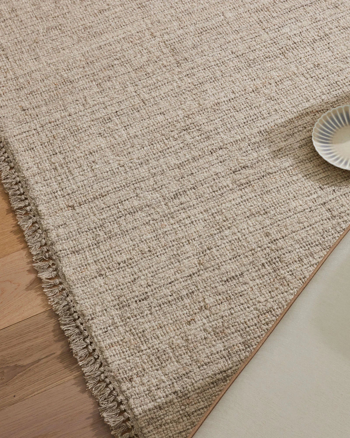 Puglia Rug Taupe chunky woven textured handwoven rug with fringe 2m x 3m
