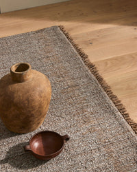 Handwoven Puglia Rug in taupe with chunky textured weave and fringe detailing, 2m x 3m size