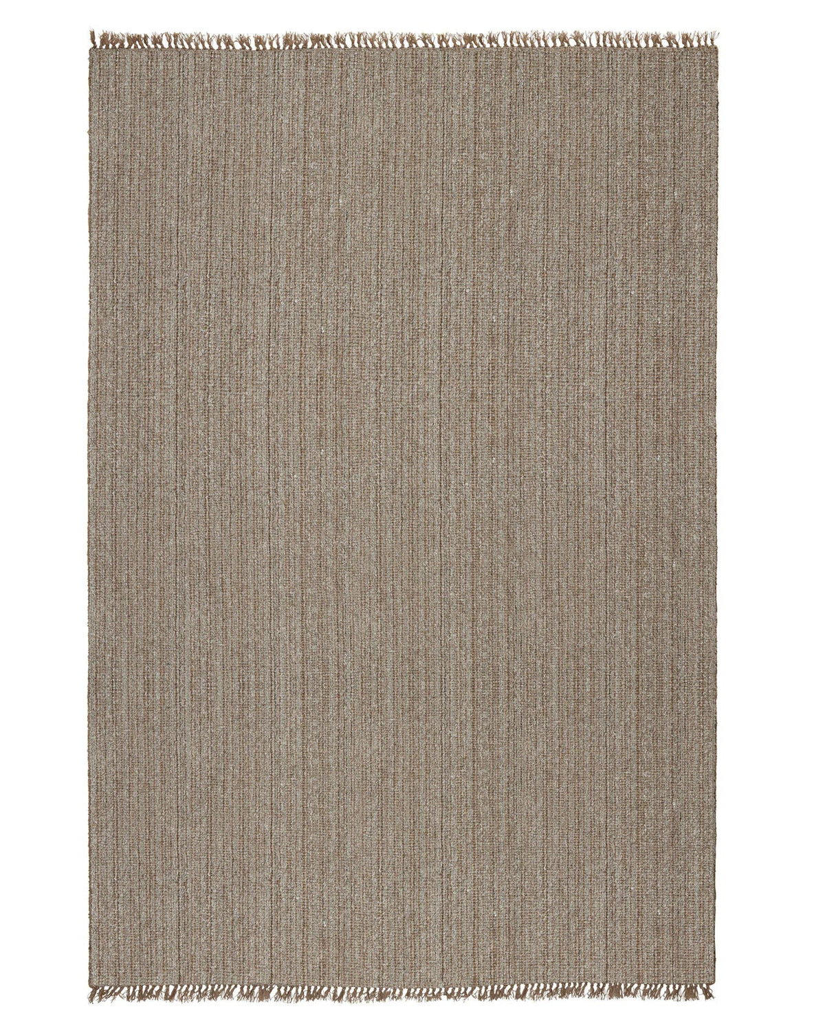 Handwoven Puglia Rug in taupe with chunky textured weave and fringe detail, 2m x 3m size