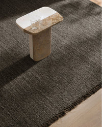 Handwoven multi-tone weave Weave Puglia Rug in pigeon color with fringe detail and chunky texture