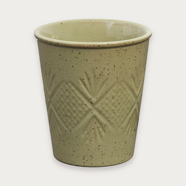 Robert Gordon Hardware Lane latte cups in peppercorn on a soft grey background
