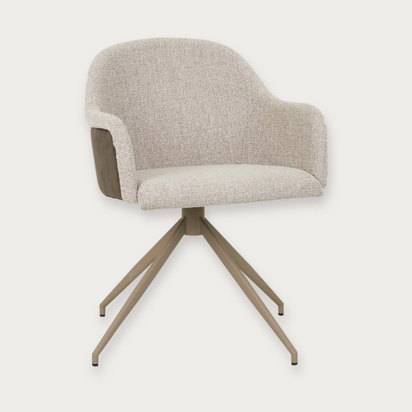 GlobeWest Riley Piped Spider Leg Office Chair - Chai Boucle, Vintage Matt Dark Brown PU