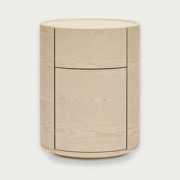 Rivo Round Bedside White Ash on grey background