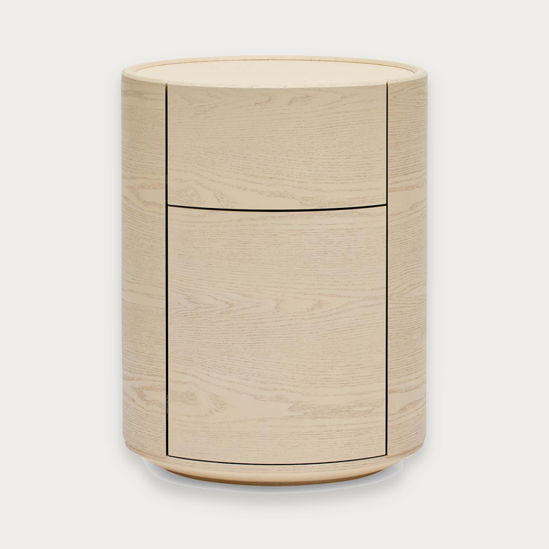 Rivo Round Bedside White Ash on grey background