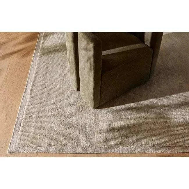 GlobeWest Bower Frame Rug in Cloud color, hand-woven 100% wool area rug with simple border design under furniture.