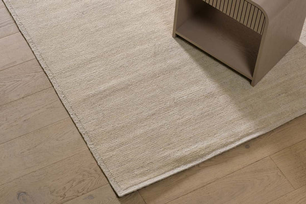 GlobeWest Bower Nora handwoven wool rug in Eggshell, soft chalky off-white