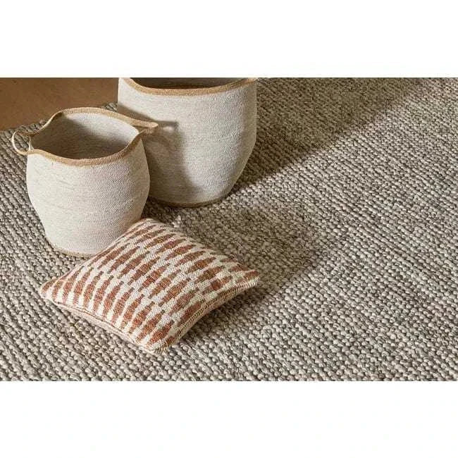 GlobeWest Tepih Bobble Rug in fog color, hand-woven wool blend with subtle bobble texture, cozy indoor area rug.