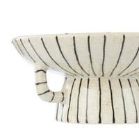 Academy Sabi Stripe small white and black stoneware decor dish with handles and footed base