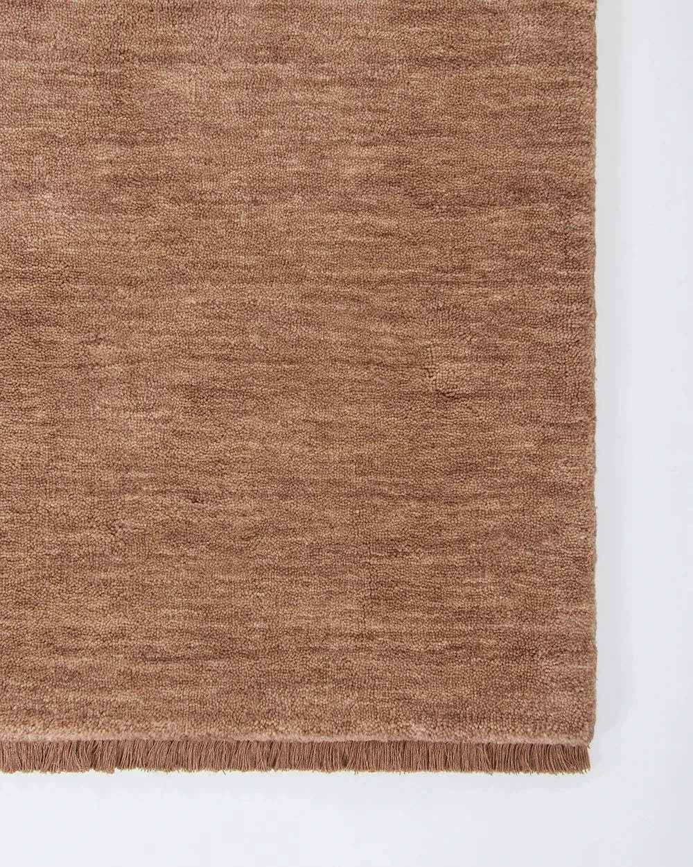 Baya Sandringham Floor Rug in rosewood, hand-knotted NZ wool with dense pile and delicate fringed edges