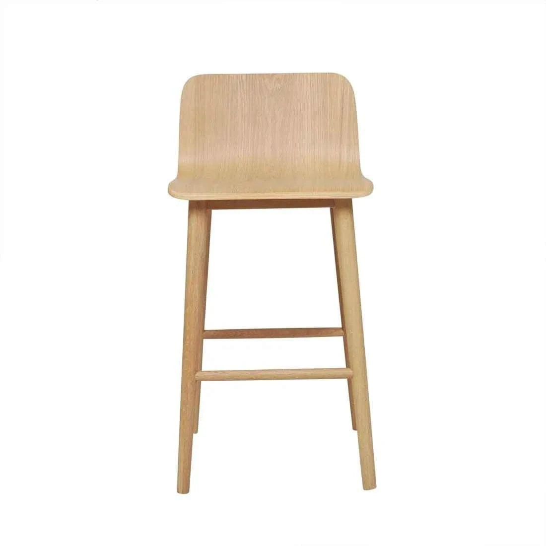 Globe West Sketch Tami Barstool in light oak with plywood seat and oak legs, Scandinavian design.