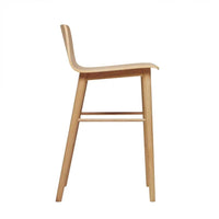 Globe West Sketch Tami Barstool in light oak with plywood seat and back, Scandinavian design, sturdy timber legs